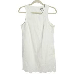 J. Crew Denim Jean Shift Mini Dress Eyelet Scalloped Hem White Sleeveless Tank 6